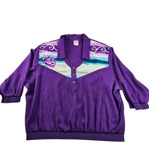 GW Division of Graff Blouse Women Size 2X Purple Floral Western Style Pullover‎